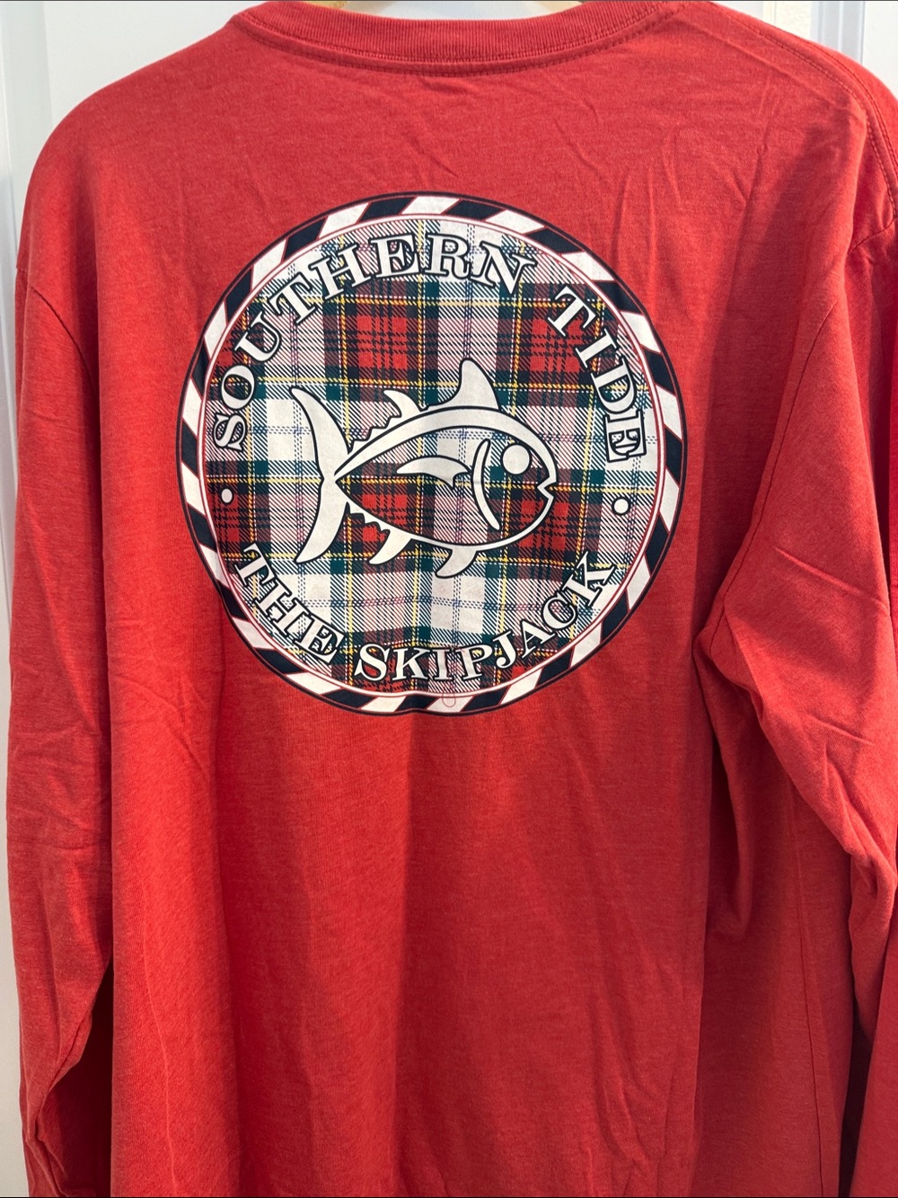 Southern Tide Red Long Sleeve Tee with Embroidered Chest Logo
